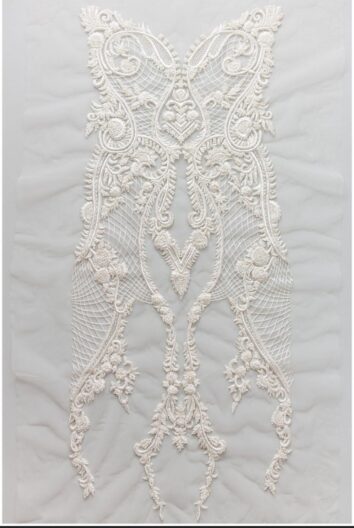 Beautiful embroidered lace patch, Hand embroidered dress panel, Wedding dress lace, Beaded dress appliques, bridal lace panel - (E18-002) - Image 2